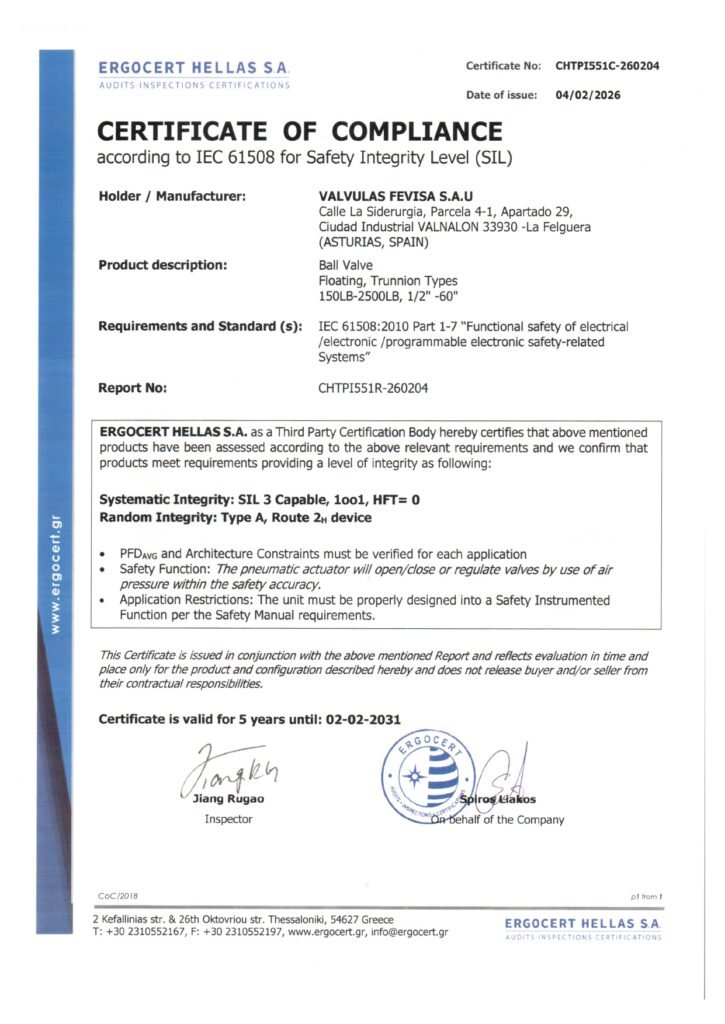 SIL 3- Valvulas FEVISA – Ball Valves