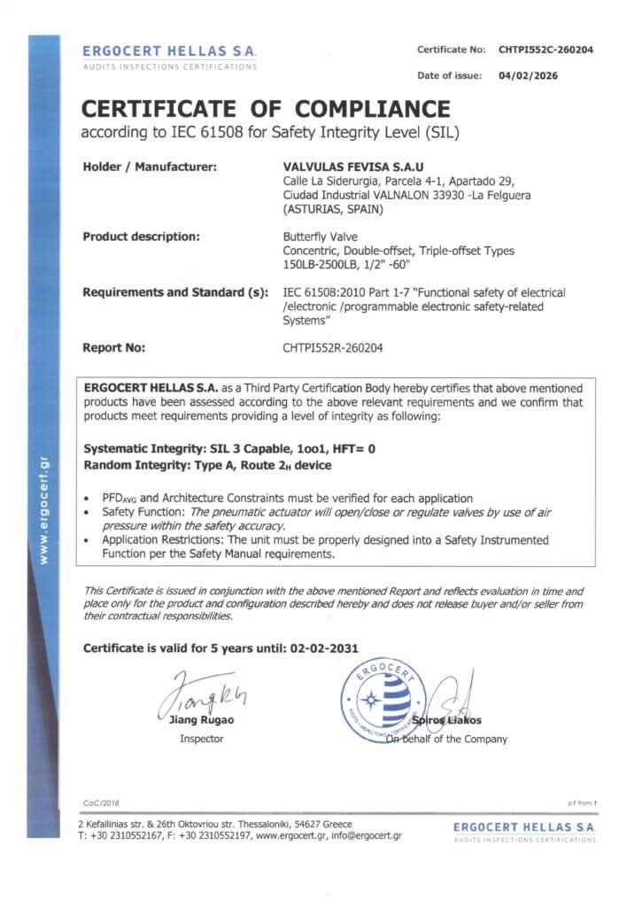 SIL 3- Valvulas FEVISA – Butterfly Valves